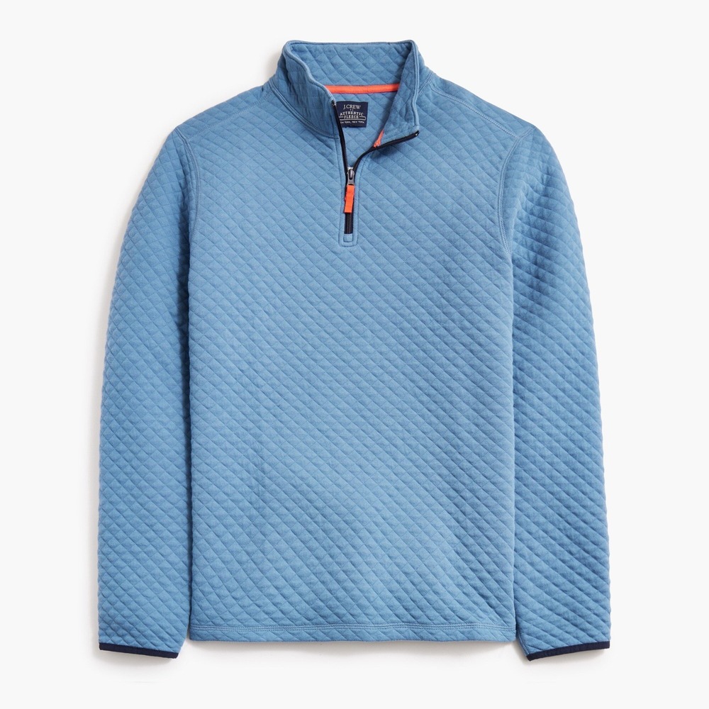 J.Crew XL Authentic Fleece Quilted Quarter Zip Pullover Blue Orange Accent BS847